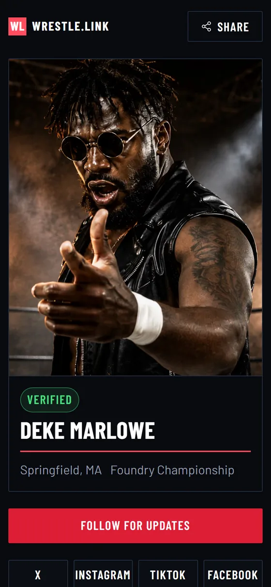 Deke Marlowe's Wrestle.Link bio on a phone